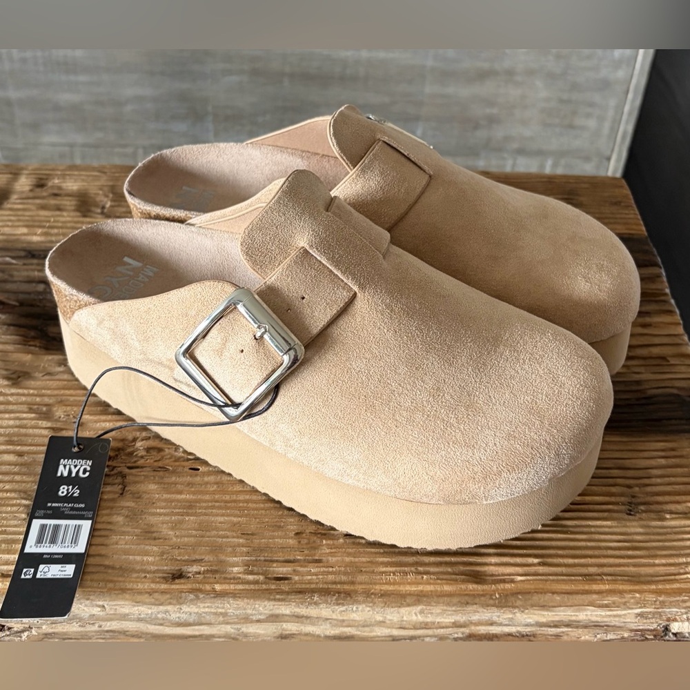 Tan Suede Kids Shoes with Silver Buckle - Picture 1 of 6